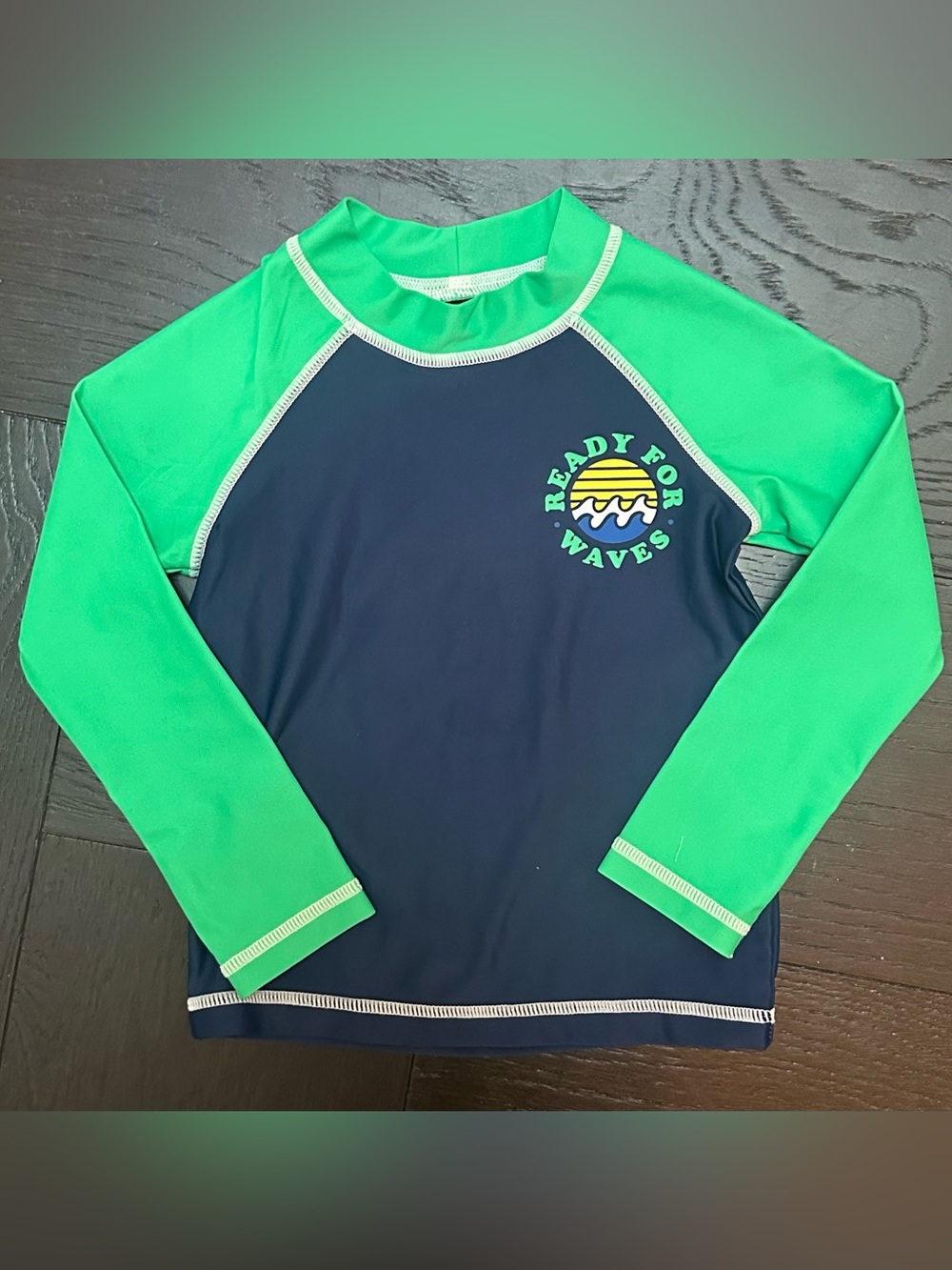 Carter's Navy & Bright Green Long-Sleeve Rashguard - Ready For Waves